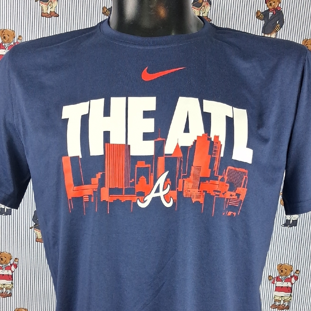 Atlanta Braves Nike Dri Fit City Logo Spell Out Bkue & White Mens Lg T-shirt